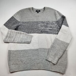 Express Knit Sweater Mens Sz XL Crewneck Pullover Colorblock Texture Gray Cotton
